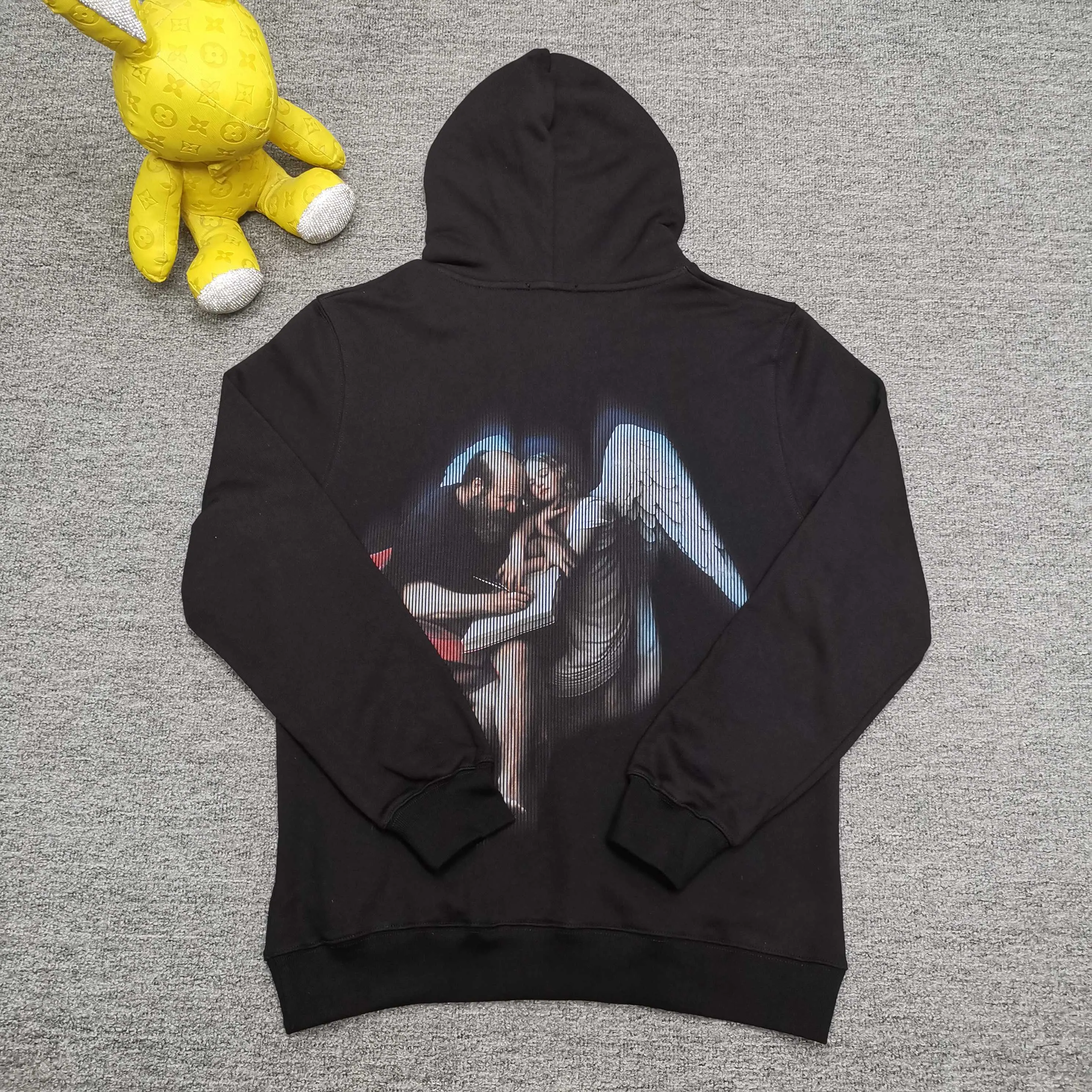 off white 25ss new portrait oil painting 460g washed hooded sweatshirt Color: Black White Size: S M L XL P410